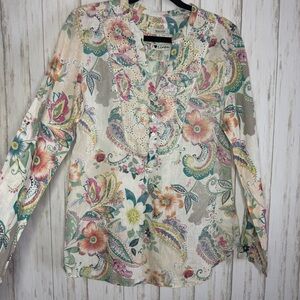Malvin 100% linen Rainbow Floral Paisley Blouse